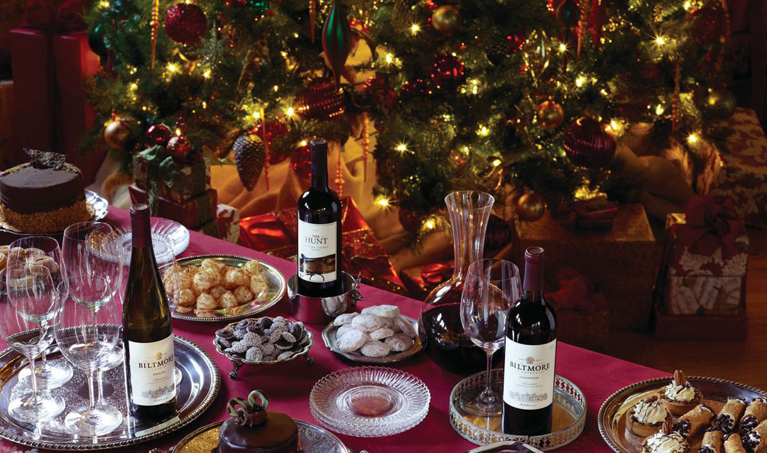 Christmas tree with Biltmore wines and desserts