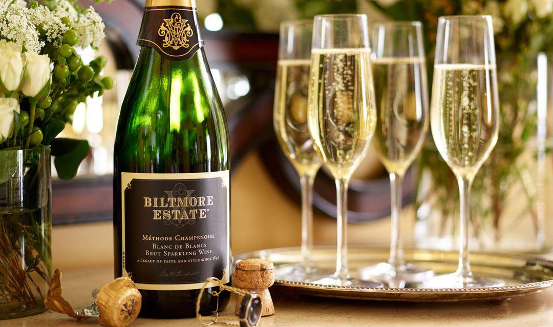Biltmore Estate Blanc de Blancs and glasses