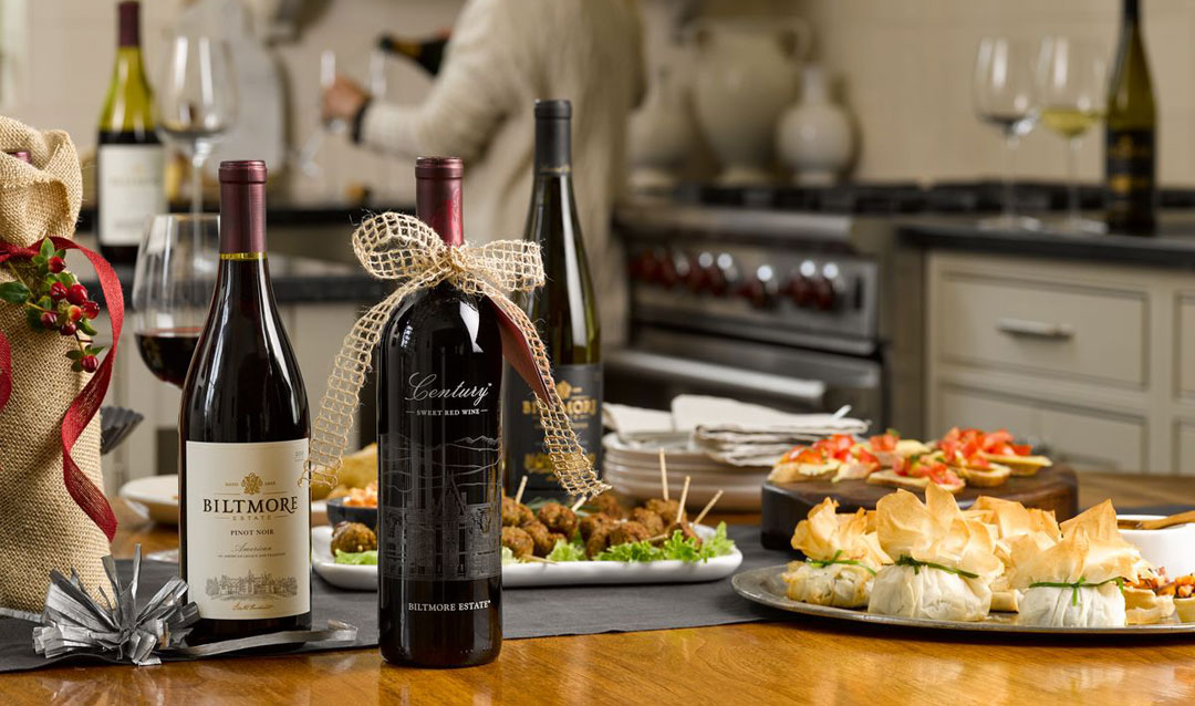 Biltmore wine bottles with bows