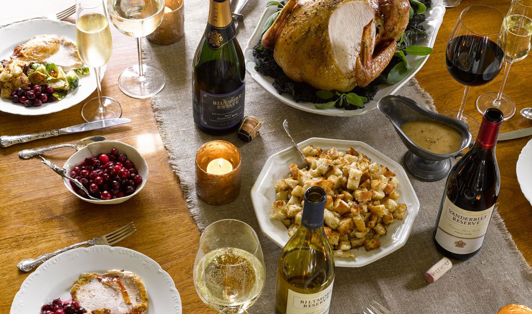 Thanksgiving table with Biltmore wines